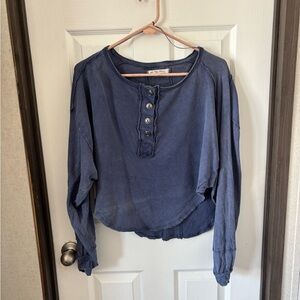 We The Free Navy Button Henley Long Sleeve Top